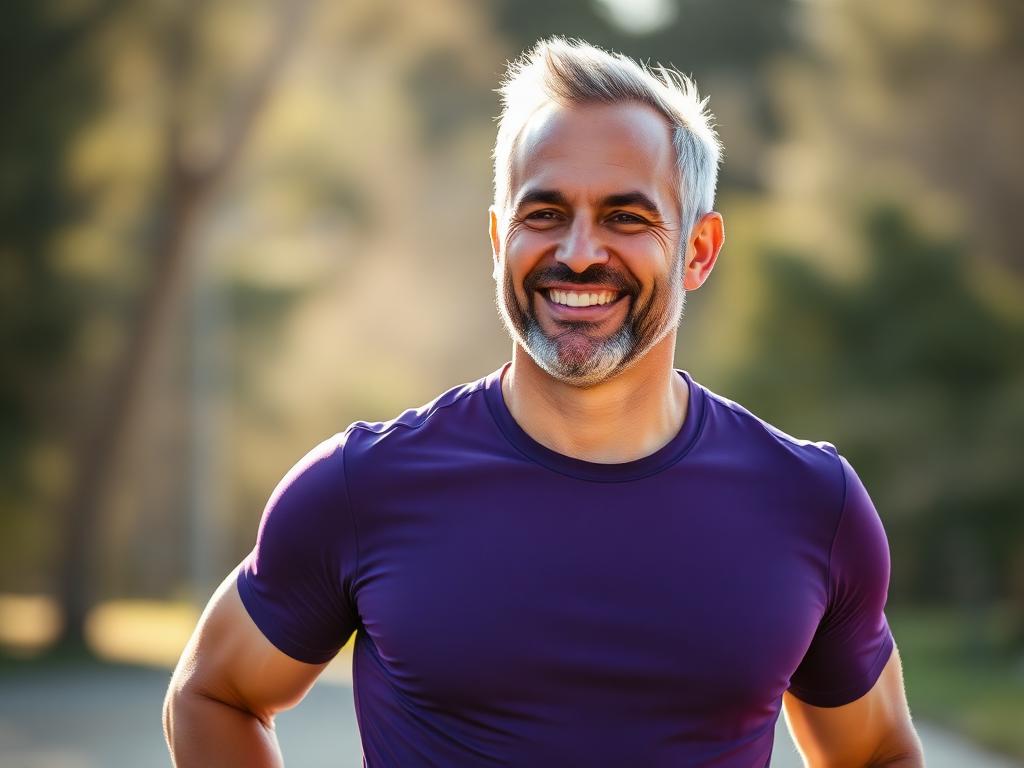 Active man in his forties feeling energized outdoors
